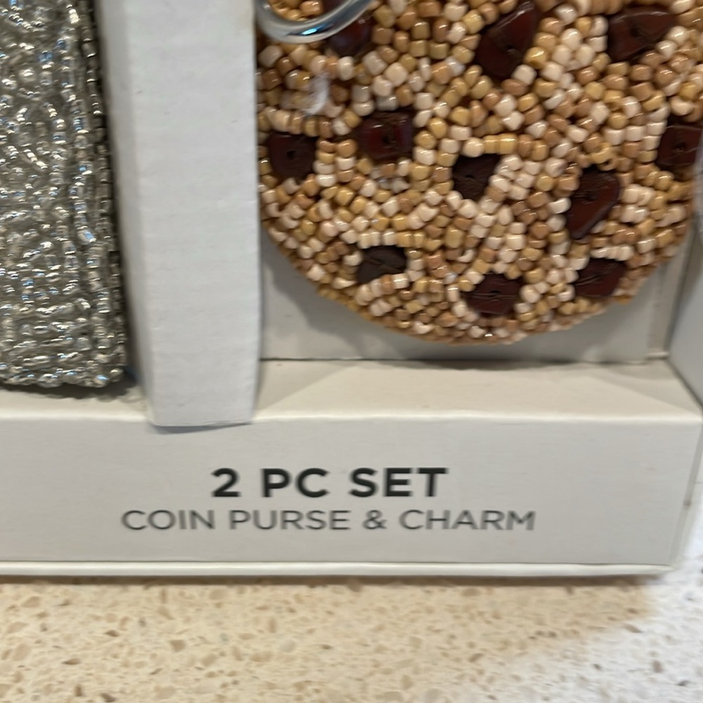 Rachel Zoe Silver Beaded Coin Purse with Brown Tassel & Tan Beaded Cookie Charm - Picture 4 of 6